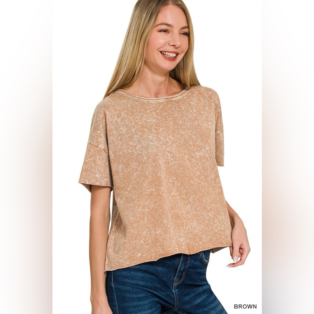 Zenana Halo Washed Cotton Short Sleeve Top